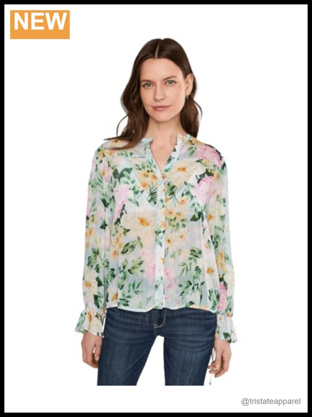 Sanctuary Femme Muse Button Blouse V-Neck Floral Long Sleeve 100% Viscose